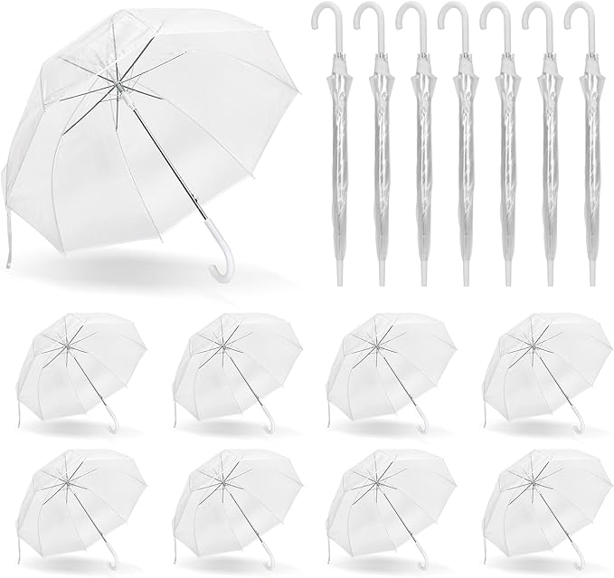 Clear Bubble Umbrellas for Wedding 8 Pack, 48 Inch Windproof Transparent POE Dome Umbrella with Auto Open J-Handle, Large Clear Umbrellas for Wedding Rain Golf Outdoor Photography Bridal Events