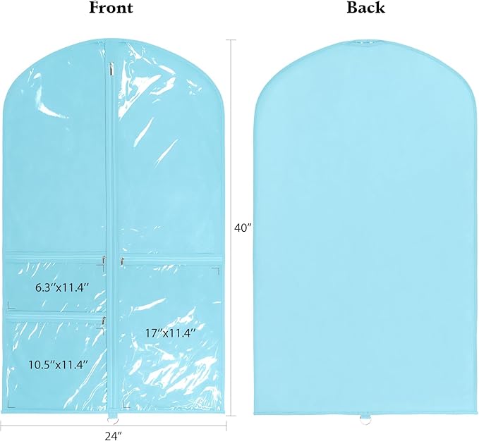 Univivi 40 Inch Girls Garment Bags for Dance Costumes, Dance Competition Garment Bag with 3 Medium Clear Zipper Pockets for Dance Essentials and Accessories, Dance Shoes (Blue), 1 Pack, UN0750
