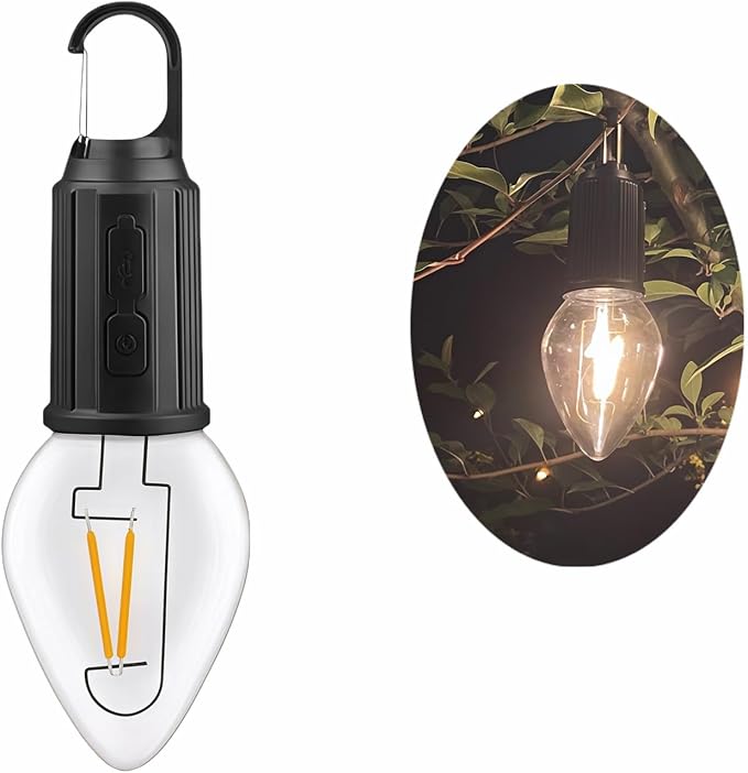 Portable LED Camping Lantern，Hang Anywhere Hook, USB-C Rechargeable, 3 Brightness Modes, Water Resistant for Emergency, Tent, Hiking, Power Outage& Outdoor (Black 1PCS) (T03)