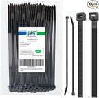 HS 10 Inch Zip Ties Black 50 Pounds Tensile Strength Strong Wide Straps (100 Pack) Nylon PA66 UV Resistant,Self-Locking Medium Electrical Plastic Cable Wire Zipties for Outdoor Use,Multi Purpose