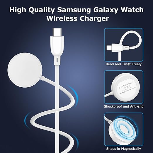 Fast Charger for Samsung Watch Charger, Magnetic Wireless USB C Galaxy Charging Pad with 3FT Type C Cable Cord for Samsung Galaxy Watch 8 Classic/8/7/6 Classic/6/5 Pro/5/4/4 Classic/3/Active 2 1