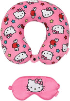 Bioworld Adult Hello Kitty Travel Set with Neck Pillow, Eye Mask, and Throw Blanket, Adorable Comfort for Hello Kitty Fans on the Go!