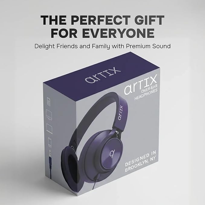 ARTIX Over Ear Headphones Wired with Microphone and Volume Control, Foldable Noise Isolating Headset with Deep Bass for School, Laptop, Computer, Chromebook, Tablet, Travel (3.5mm Jack)