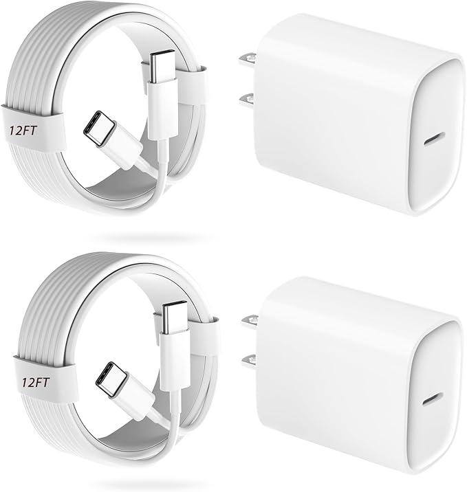 Phone 17 16 15 Pro Charger Fast Charging, 20W USB C Fast Charger Block with 12FT Long Type C Chargers Fast Charging Cable Cord for Phone 17/17 Pro/17 Pro Max/Air/16 Pro Max/16 Pro/15Pro Max/Pro, S24