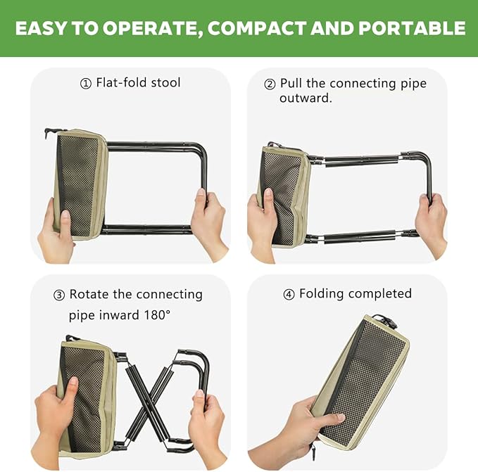 2-in-1 Collapsible Camping Stool & Sling Bag / 220LB Load Capacity Folding Portable Fishing Stool/Collapsible Stool for Camping, Hiking, Fishing, Gardening & Beach Outdoor Activities