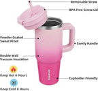 BJPKPK 30oz Stainless Steel Insulated Tumbler With Handle And Lid Straw Travel Coffee Mug Thermal Cup,Cherry Blossom
