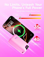 M2 Portable Charger, 20000mAh Power Bank, PD 35W Ultra Fast USB-C Built-in Cable, Compact Cute Mini External Battery Pack for iPhone, Samsung, Android iPad (Pink)