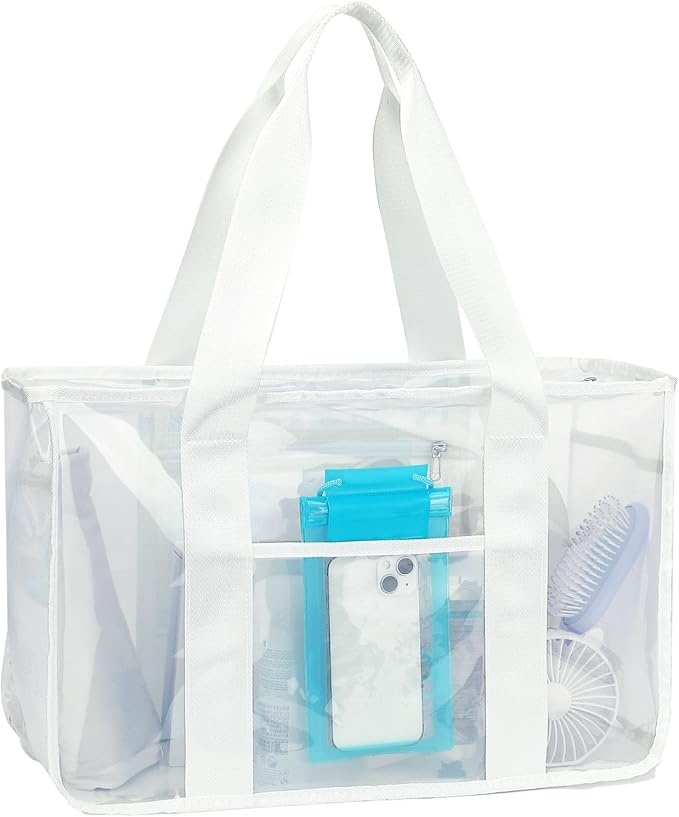 Fammart Iridescent Clear Beach Bag for Women, Jelly Tote Bag Waterproof Sandproof Pool Bag Cruise Vacation Essentials