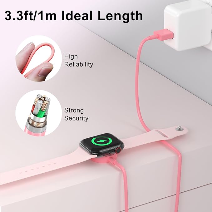 2Pack Pink for Watch Charger USB Magnetic Fast Charger Portable Compatible with Watch Ultra/SE/Series 10-1 [3.3FT]