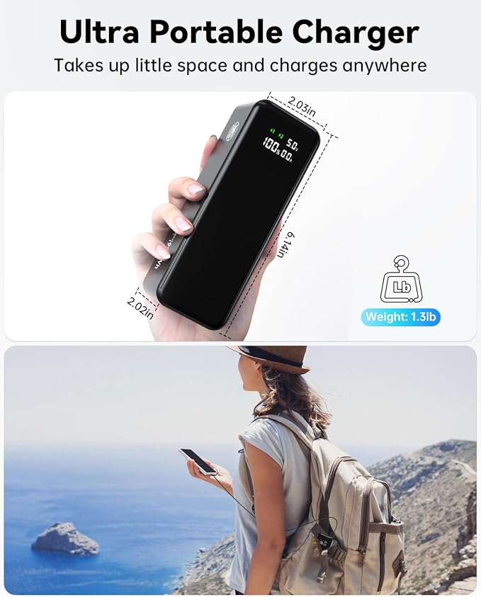 27000mAh 120W Fast Charging Power Bank, High Capacity 3-Port Laptop Portable Charger with Smart Display, Compatible with iPhone 16/15/14, Vision Pro, Samsung, MacBook & More