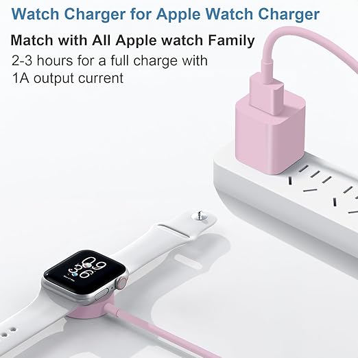 Fast Charger for Apple Watch Charger, 3.2FT Fast Charging Cord with Wall Chargers Plug Block Compatible with Apples Watchs Series 10/9/8/7/SE/6/5/4/3/2/1（Pink）