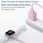 Fast Charger for Apple Watch Charger, 3.2FT Fast Charging Cord with Wall Chargers Plug Block Compatible with Apples Watchs Series 10/9/8/7/SE/6/5/4/3/2/1（Pink）