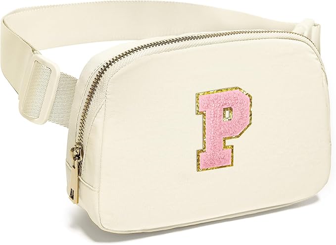 Gitus Personalized Gifts Birthday Gifts for Girls Fanny Pack Cross Body Bags with Initial Letter Preppy Stuff Gifts for Her Girlfriend Wife Sister Friends Mom (Ivory-P)