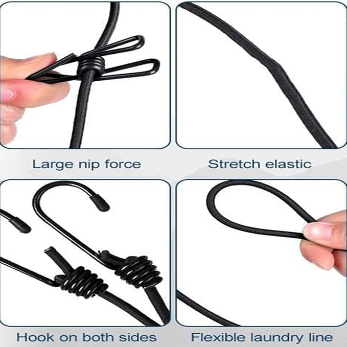 ALINNA Black Retractable Portable Clothesline, Windproof Travel Clothesline with 12 Clothespins for Indoor Laundry Drying, Outdoor Camping Accessories