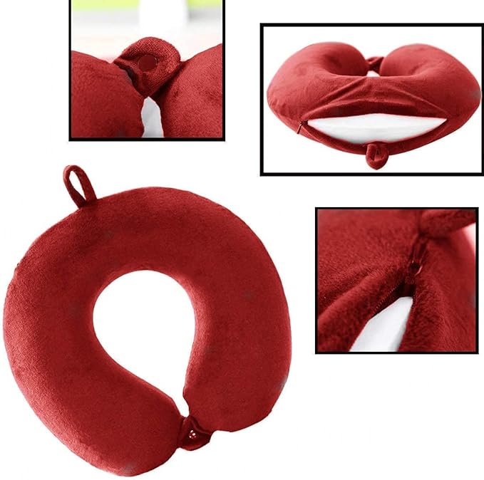 GDEOUP Travel Pillow - Memory Foam Neck Pillow Support Pillow,Luxury Compact & Lightweight Quick Pack for Camping,Sleeping Rest Cushion (Red)