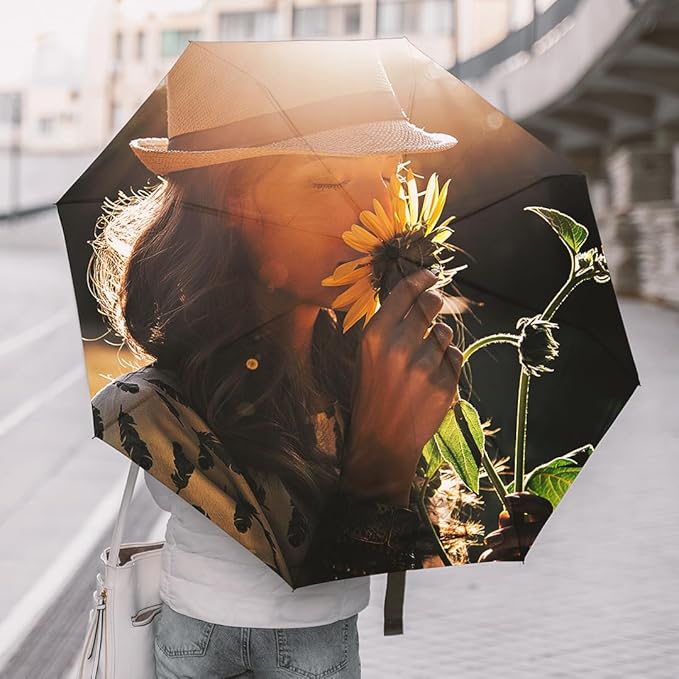 CanvasChamp Custom Umbrella with Photo & Text - Personalized Folding Umbrella for Sun, Rain & Travel