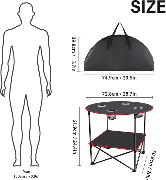 Portable Camping Table Folding Picnic Tables Lightweight Folding Table Waterproof Canvas Beach Table for Outside with 4 Cup Holders & Carry Bags for Camping, Beach, Campfires and Tailgating