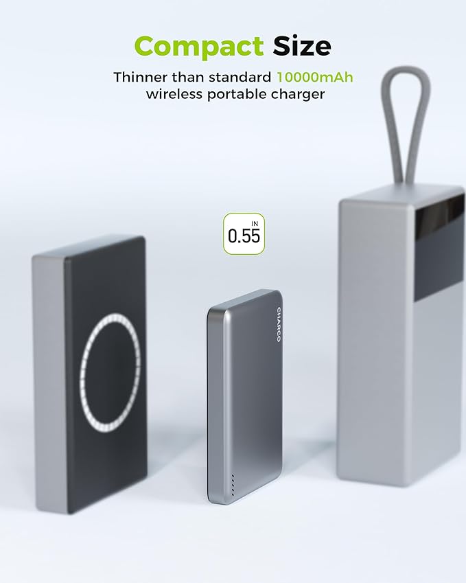 CHARCO Magnetic Power Bank for Magsafe Fast Charging, 10000mAh Wireless Portable Charger with Ultra Slim & Lightweight, Compatible with iPhone 17/16/15/14/13 Series,Travel Essential