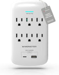 Monster 6 Outlet Wall Surge Protector with USB-C & USB A Ports, ETL Listed Wall-Mounted Charging Station, 1200 Joules Dual Mode Multi Outlet Charger Block