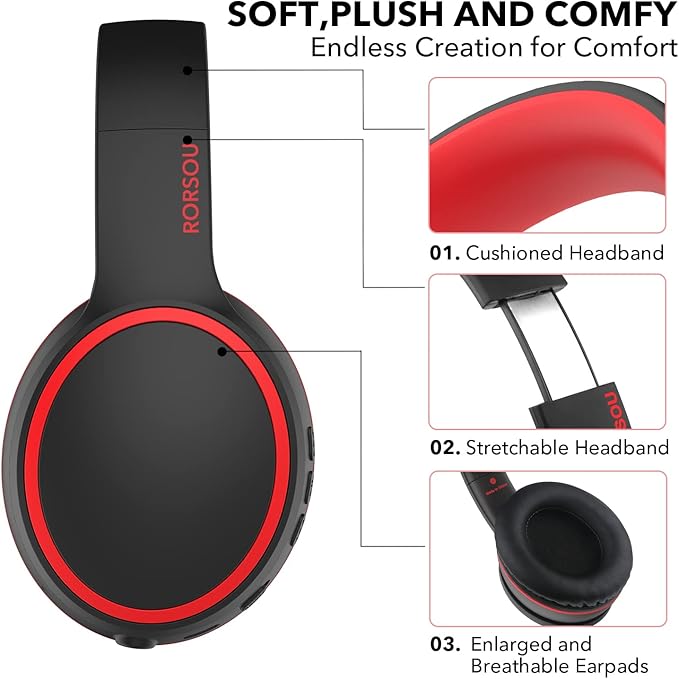 B10 Bluetooth Headphones Over Ear, 2 EQ Music Modes(Normal/Bass) and 50H Playtime Wireless Headphones with Mic, Lightweight Folding HiFi Stereo Headset for iPad/Travel/Tablet/PC/Home (Black)