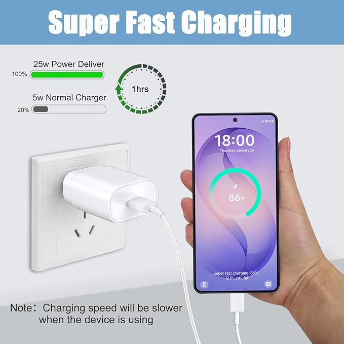 Super Fast Charger Type C,25W USB C Wall Charger Fast Charging Block for Samsung Galaxy S26/S25/S24/S24 Ultra/S24 Plus/S23/S23 Ultra/S23 Plus/S22/S22Ultra/S22+/Note 20/S20/S21 &10FT C Charger Cable