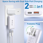 Slim Flat USB C Wall Charger, Costyle 2 Pack 50W USB A & USB C Charger Block Quick Fast Charge 3.0 Charging Block Brick with Foldable Plug Adapter for iPhone 17 16 15 14 13 12 Pro Max Pad Air(White)