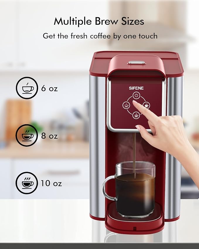 3-in-1 Single Serve Coffee Maker, Quick Brew for Coffee Pods, Ground Coffee, & Loose Tea, 6-12oz Cup Sizes, 50oz Removable Water Tank, 1150W, Compact & Efficient, Red