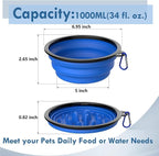 Collapsible Dog Bowls [2 Pack] 34 oz, Slow Feeder Bowl, Travel Dog Bowls Pet Portable Foldable Water Food Feeding Dishes with Carabiner Clip for Traveling Hiking Walking-Black & Blue