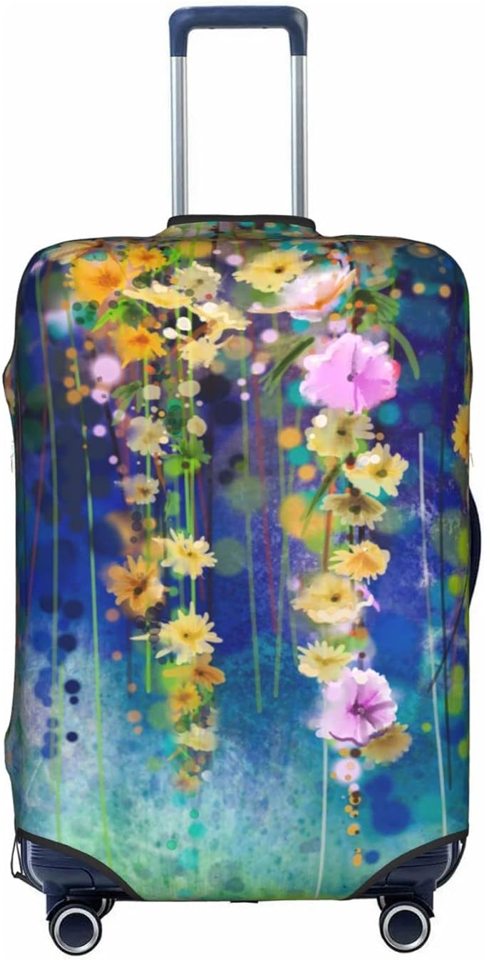 Travel Luggage Cover Suitcase Protector, Abstract Spring Flower Watercolor Thicker Elastic Stretch Anti-scratch Luggage Sleeve with Concealed Zipper for Wheeled Suitcase Fits 29-32 Inch Luggage