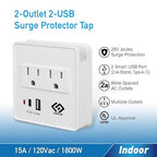 OSKOS Outlet Extender, Wall Surge Protector, 2 Outlets with 2.4A Two USB Ports (1A1C), Wall Mount Adapter with Top Phone Holder, 280 Joules, UL Listed