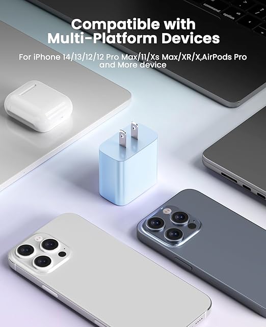 FEEL2NICE iPhone Charger Fast Charging 2 Pack Type C Wall Charger Block with 2 Pack [6FT&10FT] Long USB C to Lightning Cable for iPhone 14/13/12/12 Pro Max/11/Xs Max/XR/X,AirPods Pro,Blue