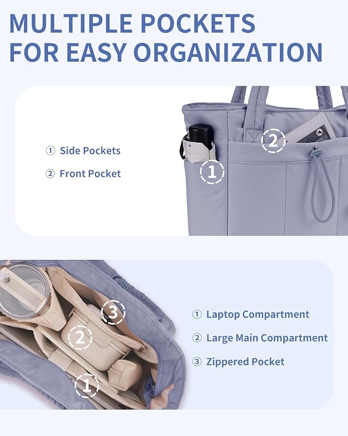 Wandering Nature Puffer Tote Bag with Cup Holder & Laptop Compartment & Trolley Sleeve for Travel, Work, Nurse, Women