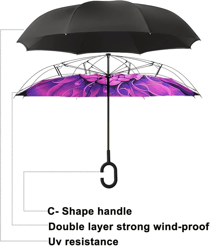 MRTLLOA 40/49/56 Inch Oversize Windproof Inverted Reverse Upside Down Umbrella, Golf Size Rain Umbrella, Double Layer, C-Shaped Handle for Men, Women and Kids