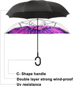 MRTLLOA 40/49/56 Inch Oversize Windproof Inverted Reverse Upside Down Umbrella, Golf Size Rain Umbrella, Double Layer, C-Shaped Handle for Men, Women and Kids