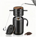 Portable 16oz Pour Over Coffee Maker with Foldable Filter & Stirrer – Insulated Stainless Steel Travel Cup with Lid – No Paper Filter Needed, BPA-Free, Black – For Home, Office, Camping, Backpacking