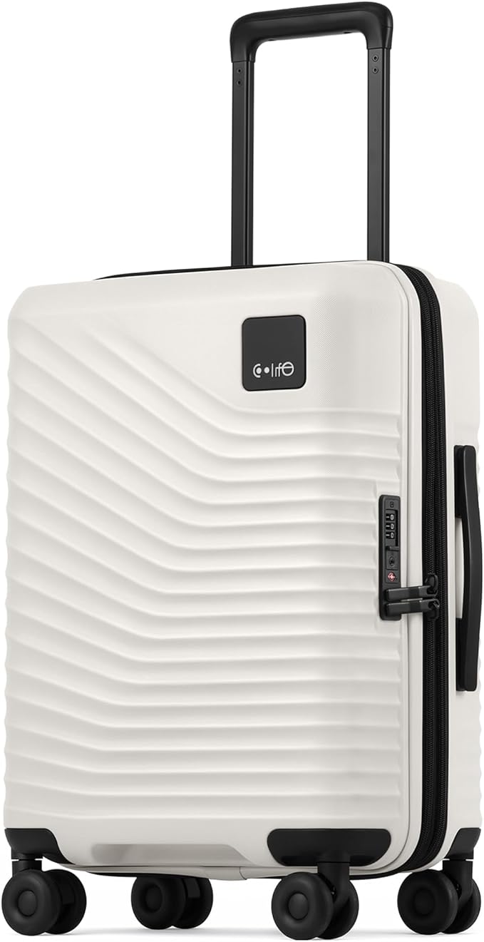 Coolife Carry On Luggage Expandable Hardside Upgrade PC Durable Lightweight Travel Suitcases with Dual Spinner Wheels & TSA Lock (White, Carry-On 20-Inch)
