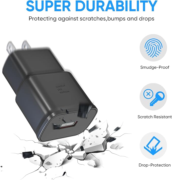 Adaptive Fast Charging Block USB Wall Charger Adapter Fits Samsung Galaxy S25/S24/S23/S22/S22 Ultra/S21/S20/S10/S9/S8/S7/Edge/Note 10 Quick Charge (Black, 2 Pack)