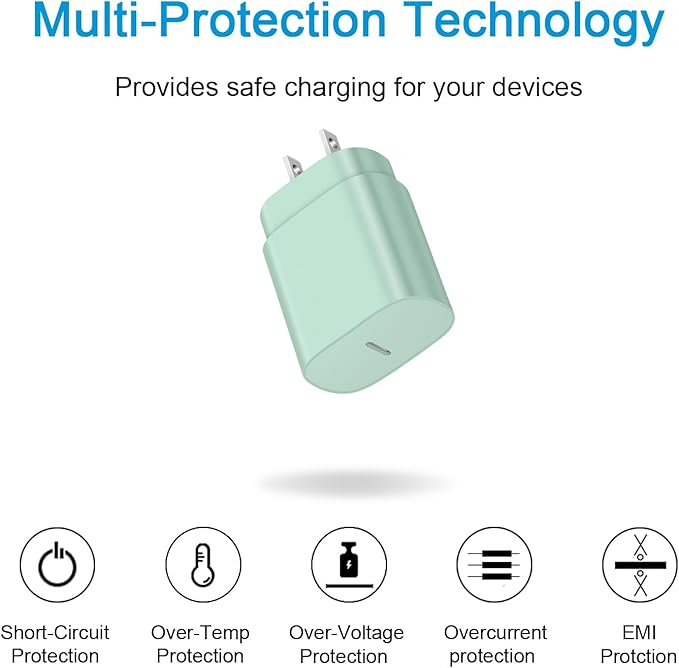 Type C Charger Fast Charging for iPhone 17 16 15,10FT USB C Samsung Chargers Block 25W Super Fast Chargers for Samsung Galaxy S25/S24 S23/iPhone Air/17/17 Pro Max/iPhone 16/16 Pro Max/15 Pro(Green)