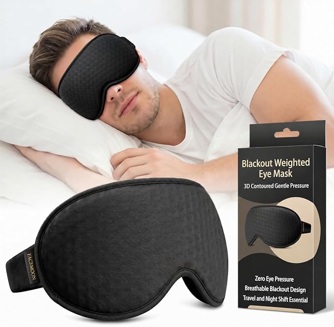 Blackout Weighted Eye Mask for Sleeping: 3D Contoured Gentle-Pressure Sleep Mask for Men & Women - Airplane Travel & Night Shift Essentials, Zero Eye Pressure, Breathable Blindfold, Black