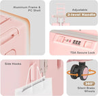 smilesun 20" Adjustable Fence Luggage with Seat, Carry On Suitcase for Kids & Adults, 200lbs Support, 360° Silent Wheels with TSA Lock, Tablet & Cup Holder(Pink)