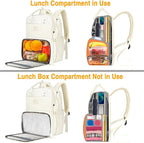 MATEIN Womens Backpack with Lunch Box, 17 Inch Laptop Backpack with Cooler Compartment for Lunch Containers, Large Computer Backpack for Travel Work College Daily, Beige