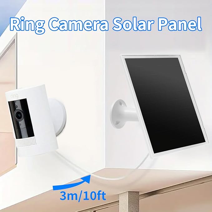 Solar Panel Charger for Ring Camera, Compatible with Ri ng Stick Up Cam, Stick Up Cam Pro, Ring Spotlight Cam Plus/Pro, 6W5V 13ft Charging Cable (White-2Pack)