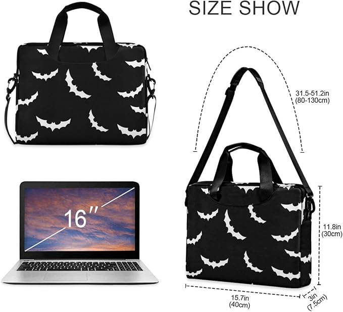 Goth Bats Halloween Laptop Case 15.6 inch Computer Bag Waterproof Laptop Briefcase Laptop Bag for Women & Men