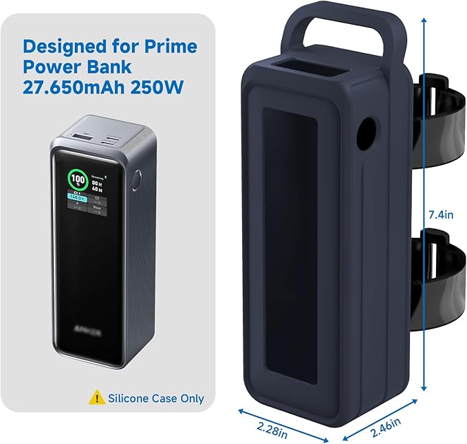 Protective Silicone Case for Anker Prime Power Bank 27,650mAh 250W - Portable with Handle & Hook Loop Strap, Anti-Slip & Shockproof Design (Blue)