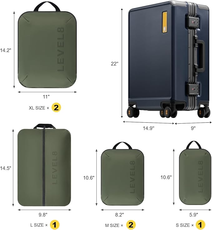 LEVEL8 Carry On Luggage Airline Approved Zipperless with Aluminum Frame, Hard Case Luggage with Spinner Wheels, Metal Travel Suitcase, 20 Inch, Blue