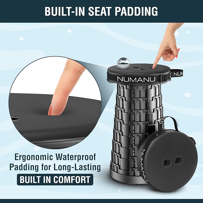 NUMANU 2026 Upgraded Padded Collapsible Stool, Max 620lbs 2.5"-18" H Adjustable Portable Folding Stool for Adults, Retractable Foldable Telescopic Seat Camping Chair or Footrest