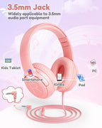 Kids Headphones with Microphone Foldable Stereo Tangle-Free 3.5mm Jack Wired Cord On-Ear Headset for Children/Teens/Boys/Girls/Smartphones/School/Kindle/Airplane Travel/Plane/Tablet (Pink)