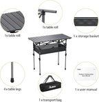 Anbte 3ft Aluminum Roll Top Camping Table, 2 Adjustable Height Camping Table Folding with Storage Net & Bag Lightweight Roll Up Table for Tailgate Outdoor Backyard BBQ Patio Picnic, 32.2” X 16”, Black