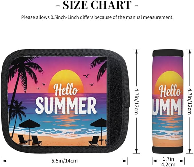 2 Pack Luggage Handle Wrap with Travel Tags - Non-Slip Protective Cover Soft Handle Grips Covers for Suitcase(Hello Summer)