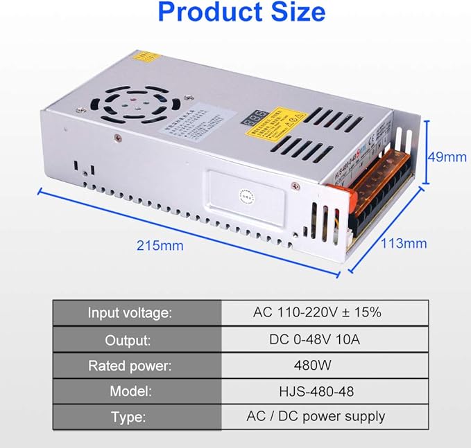 AC to DC Converter, MYSWEETY 12 Volt Power Supply AC 110V-220V to DC 0-48V Module Switching Power Supply Digital Display 480W Voltage Regulator Transformer Built in Cooling Fan
